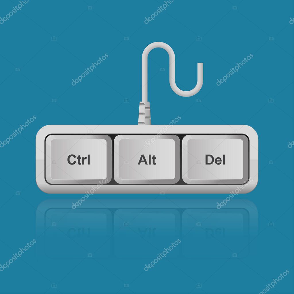 Ctrl, Alt, Del keyboard keys isolated on background vector illustration,shortcut for restart computer.