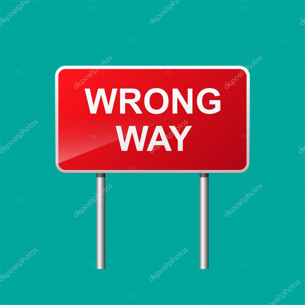 Wrong way sign isolated on background vector illustration.