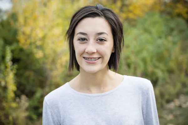 Beautiful Hispanic Teen Girl portrait with braces. — Stock Photo, Image