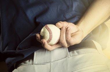 Baseball sürahi adım hazır. El yakın çekim