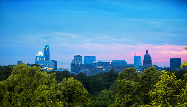 Skyline of Austin at dusk