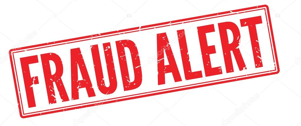 Fraud Alert red rubber stamp on white