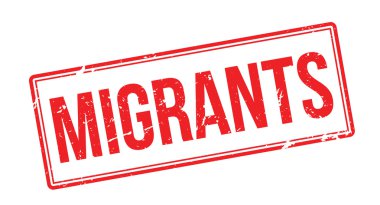 Göçmenler kırmızı lastik damgası beyaz