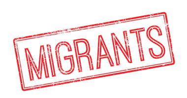 Göçmenler kırmızı lastik damgası beyaz