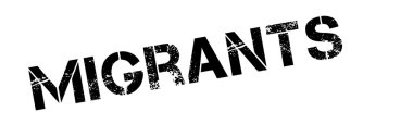 Göçmenler lastik damgası beyaz üzerine siyah