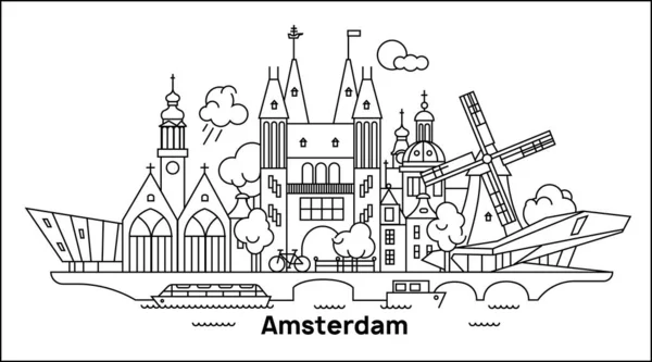 Amsterdam City Outline Skyline in minimal outline style — 图库矢量图片