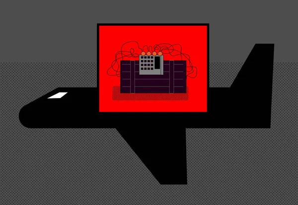 Диномитовая бомба с часовым механизмом внутри самолета — стоковый вектор