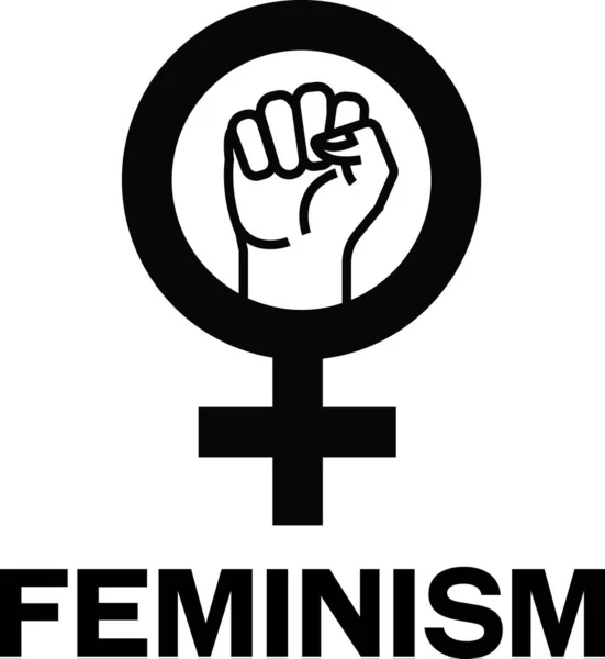 Feminisme grafis desain tanda wigh mengepalkan tinju - Stok Vektor