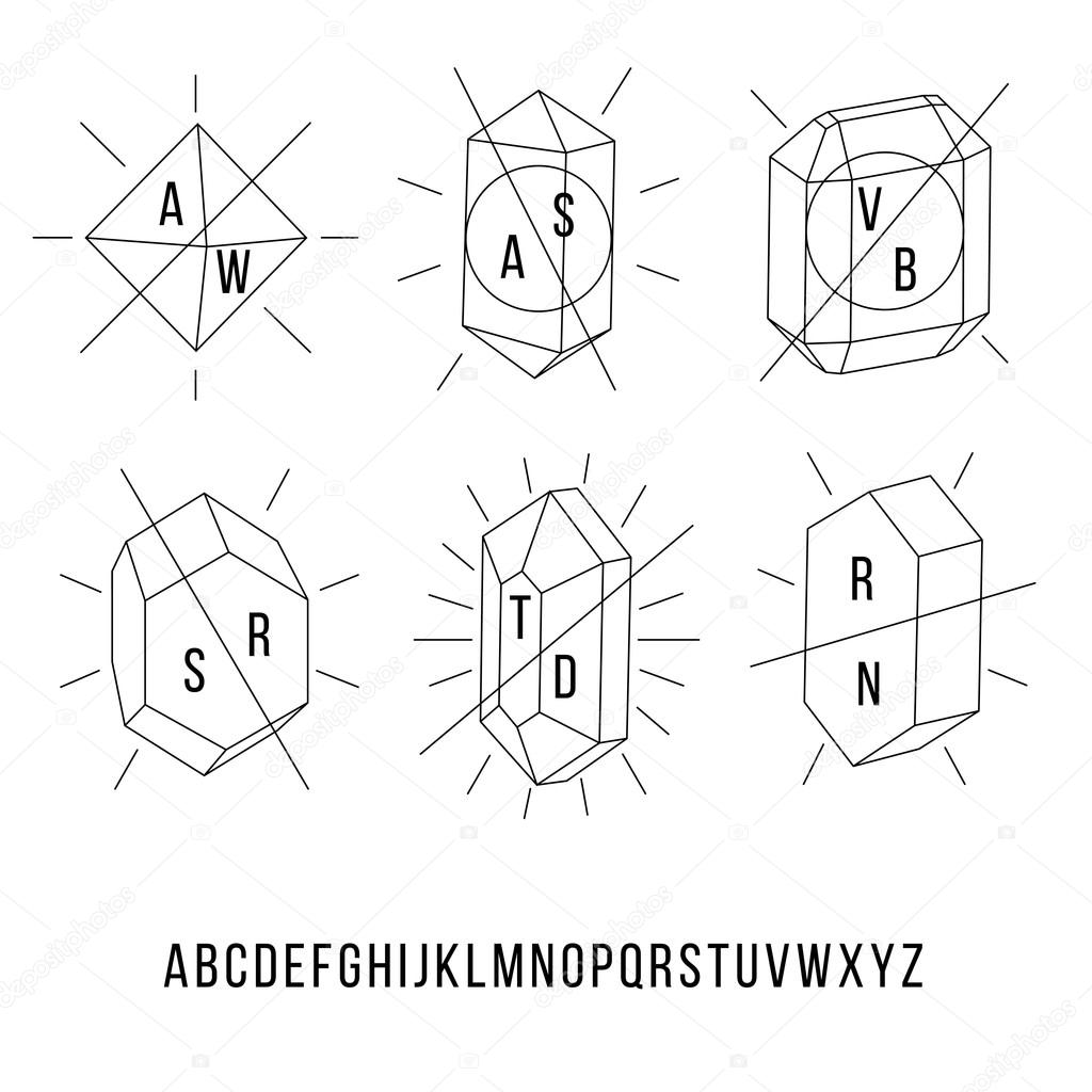 Hipster icons with precious stones. Typography included for custom design. Good for logos, badges, rubber stamps, etc.