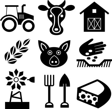 Beyaz üzerine siyah simgeler tarım