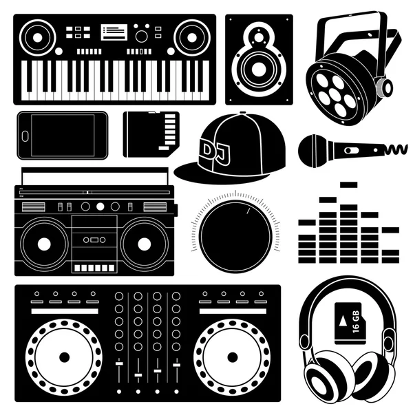 DJ hangosítás fekete ikonok — Stock Vector