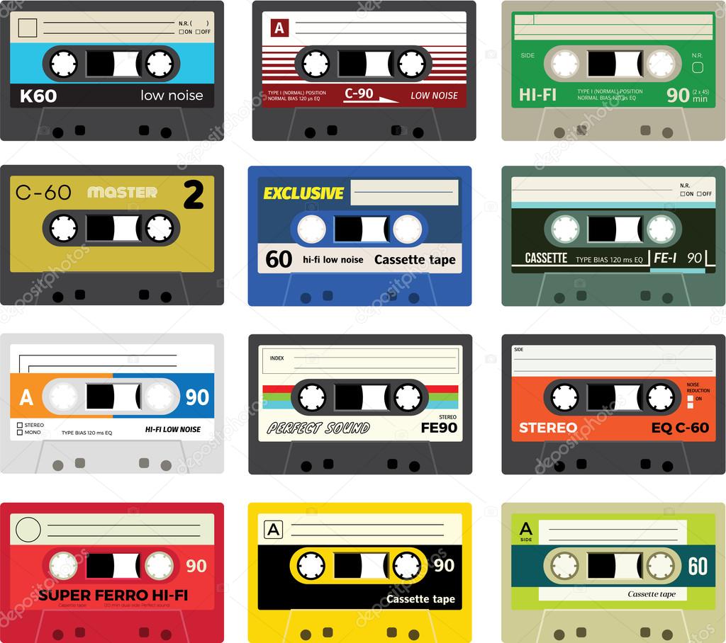 Collection of retro plastic audio cassettes