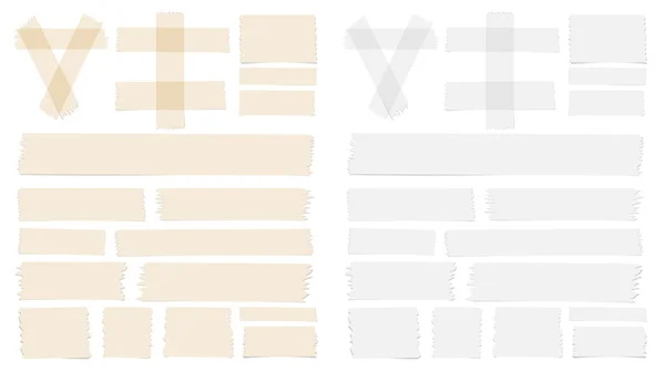Symboly a různé velikosti lepkavý, kousky lepicí pásky na bílém pozadí — Stockový vektor