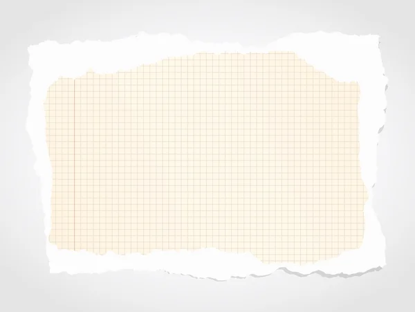 Pedazo de blanco roto cuaderno cuadrado de papel sobre fondo gris — Vector de stock