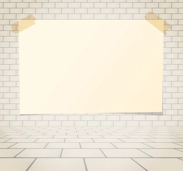 Cartelera de papel beige pegada sobre fondo de pared de ladrillo — Vector de stock