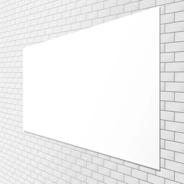 Cartelera blanca en blanco adjunta a la pared de ladrillo perspectiva — Vector de stock