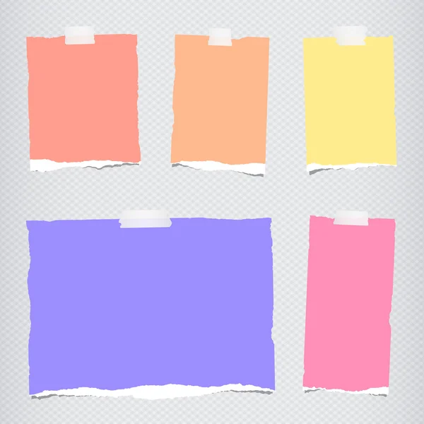 Yırtık renkli boş Not kağıtlar gri kare desen yapışabilir — Stok Vektör