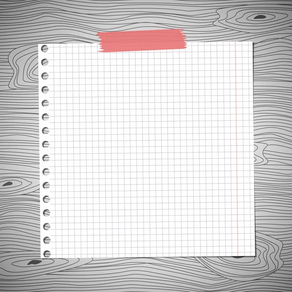 Feuille de papier carrée blanche pour ordinateur portable, collée sur un mur en bois gris, bureau — Image vectorielle