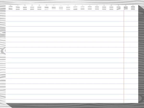 화이트 노트북 종이 시트, 회색 나무 벽에 sticked 줄지어 책상 — 스톡 벡터