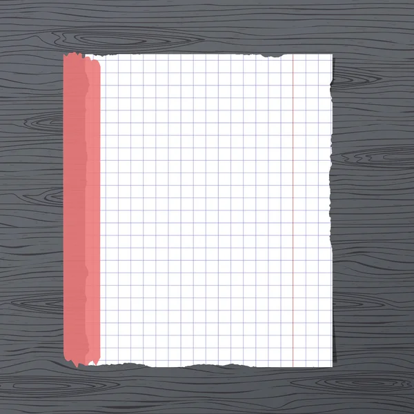 Feuille de papier pour ordinateur portable déchiré carré blanc, collée sur un mur en bois gris, bureau — Image vectorielle