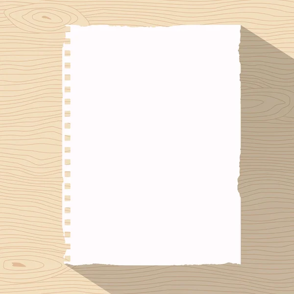 Pièce de papier pour ordinateur portable blanc déchiré est collé sur un mur ou un bureau en bois brun clair — Image vectorielle