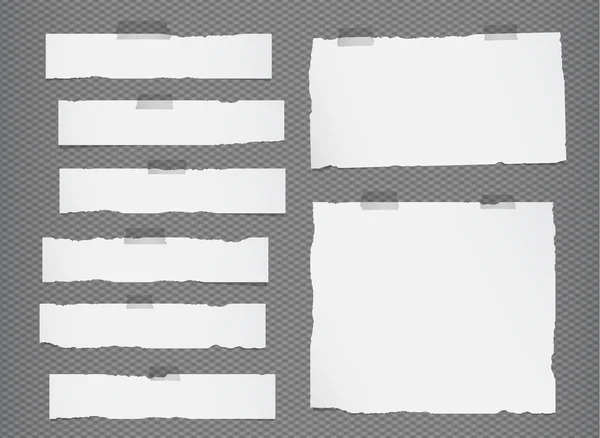 Trozos de papel blanco desgarrado pegados sobre fondo gris cuadrado y rayado — Vector de stock