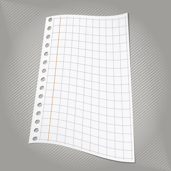 Witte Blanco gevouwen gekwadrateerde notebookpapier met marge op bekleed grijze achtergrond — Stockvector