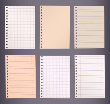 Kahverengi çizgili ve kare defter kağıt koyu arka plan üzerinde sıkışmış