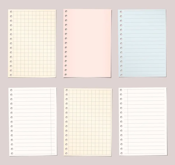 Papier carnet doublé et carré coloré clair sont collés sur fond brun — Image vectorielle