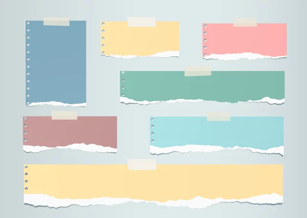 Пастельные разноцветные рваные чистые бумажки застряли на сером фоне — стоковый вектор