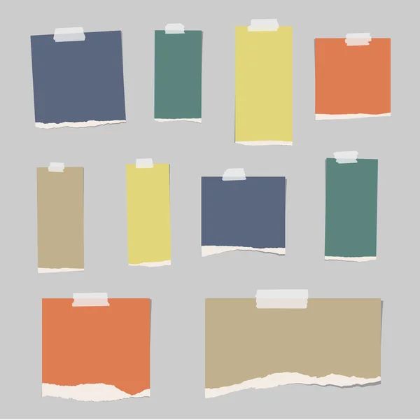 Papier blanc déchiré coloré sont collés sur fond gris — Image vectorielle