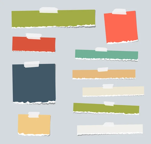 Papier blanc déchiré coloré sont collés sur fond gris — Image vectorielle