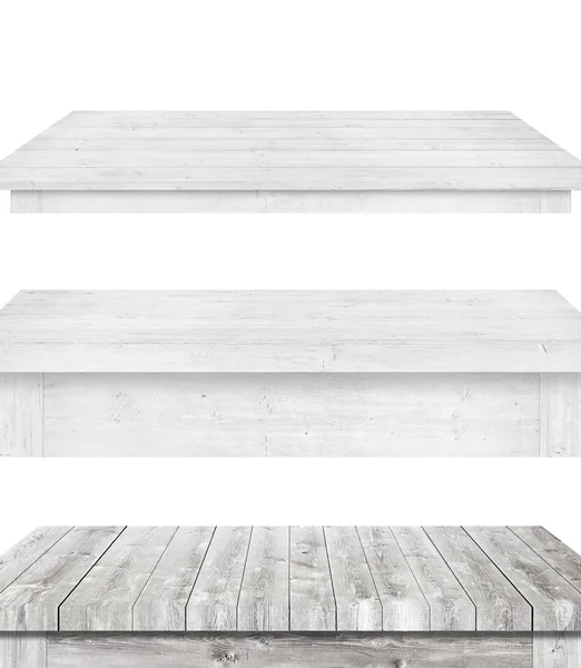 Dessus de table en bois blanc et de style différent sont sur le fond — Photo