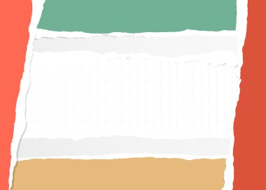 Yırtık beyaz boş kağıt parçaları kare defter sayfasına sıkışmış