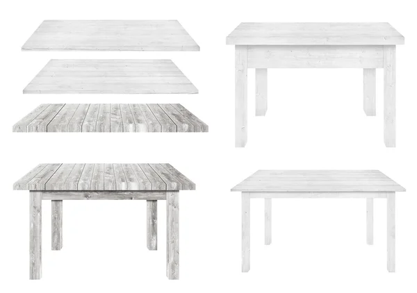 Tables en bois blanc et de style différent sont isolés sur fond blanc — Photo