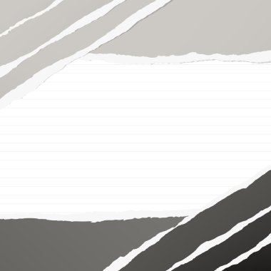 Gri yırtık kağıt parçaları çizgili arka plan üzerinde sıkışmış