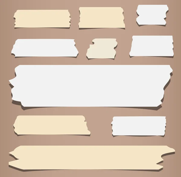Кусочки разного размера липкая, маскирующая лента на коричневом фоне — стоковый вектор