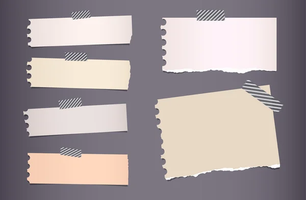 Peças de papel de caderno colorido rasgado são presas com fita adesiva — Vetor de Stock