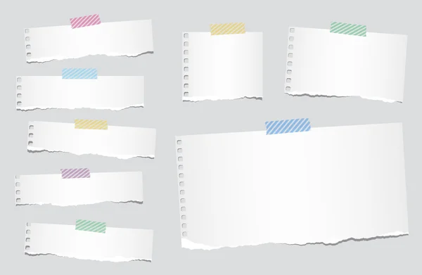 Stukjes gescheurd witte lege notebookpapier zitten met gestreepte plakband. — Stockvector