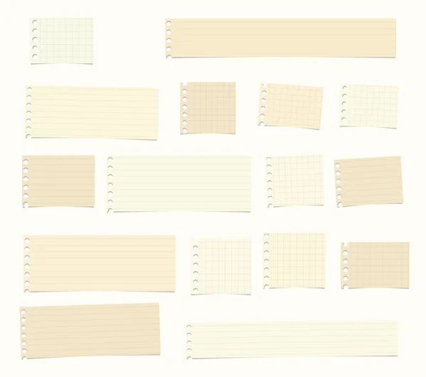 Trozos de corte marrón gobernado, papel cuaderno de matemáticas — Vector de stock