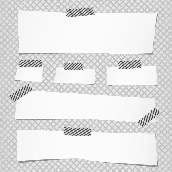 Los trozos de papel blanco cortado se pegan con cinta adhesiva a rayas en el patrón de rejilla — Vector de stock
