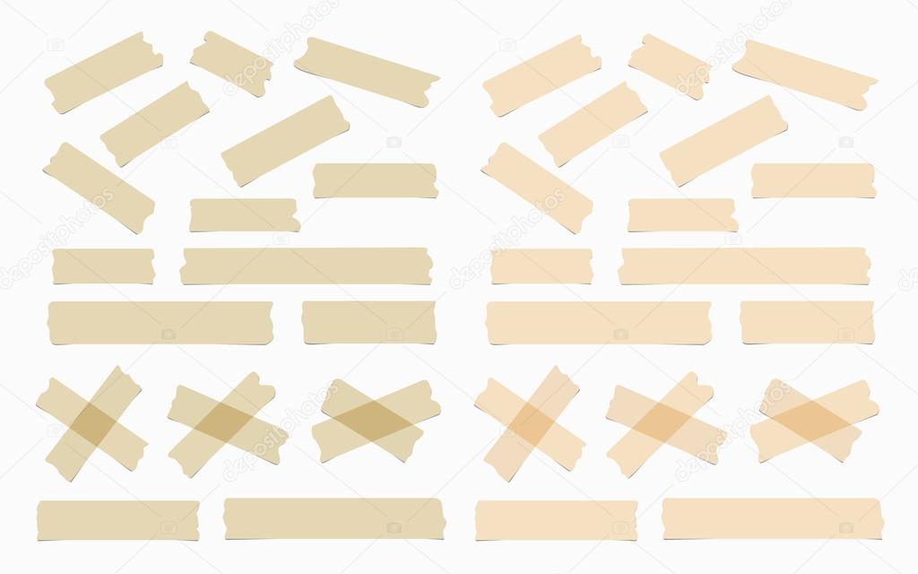 Pieces of different size, color, sticky, adhesive masking tape.