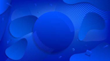 Soyut mavi sıvı pankart ve gradyan. Dinamik geometrik formlar, şekiller. Tasarım ya da reklam metni şablonu. Vektör illüstrasyonu