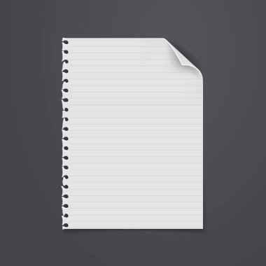 Beyaz çizgili nottan yırtılmış, köşeli defter kağıdı metin, reklam ya da tasarım için siyah zemin üzerinde. Vektör illüstrasyonu