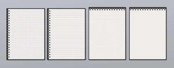 Branco forrado, nota matemática, papel notebook estão em fundo cinza claro para texto, publicidade ou design. Ilustração vetorial — Vetor de Stock