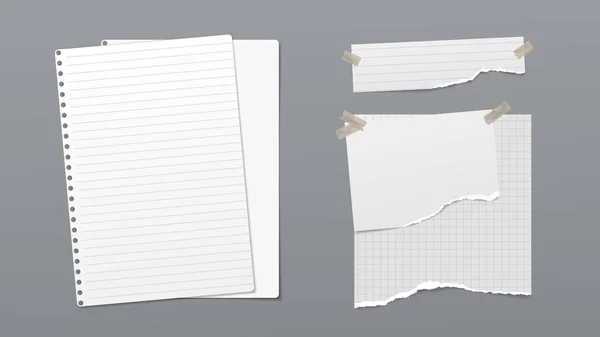 Порванная белая подкладка и пустая нота, ноутбук бумаги на темно-сером фоне для текста, рекламы или дизайна. Векторная иллюстрация — стоковый вектор