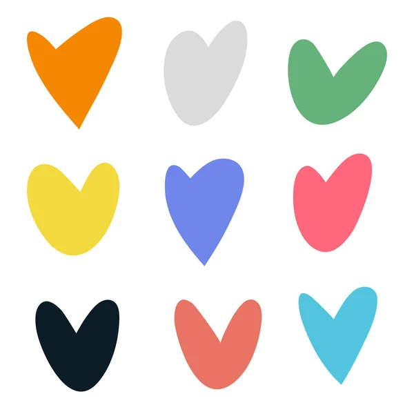 Conjunto de corações coloridos desenhados à mão. Símbolo amor — Vetor de Stock