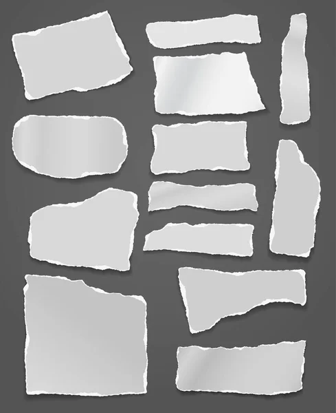 引き裂かれた白いノートのセットは、ノートブックペーパー部分は濃い灰色の背景に立ち往生。ベクターイラスト — ストックベクタ