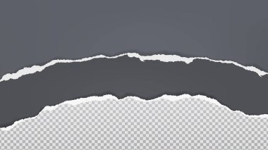 Siyah ve beyazın karesi yırtılmış kağıt, metin, reklam veya tasarım için koyu gri arkaplandadır. Vektör illüstrasyonu