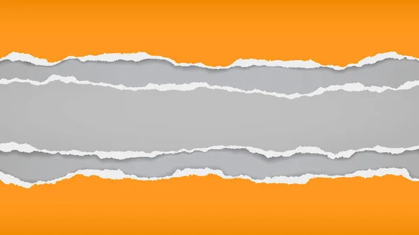 Torn of orange and grey paper are on white background for text, advertising or design. Ilustración vectorial — Vector de stock